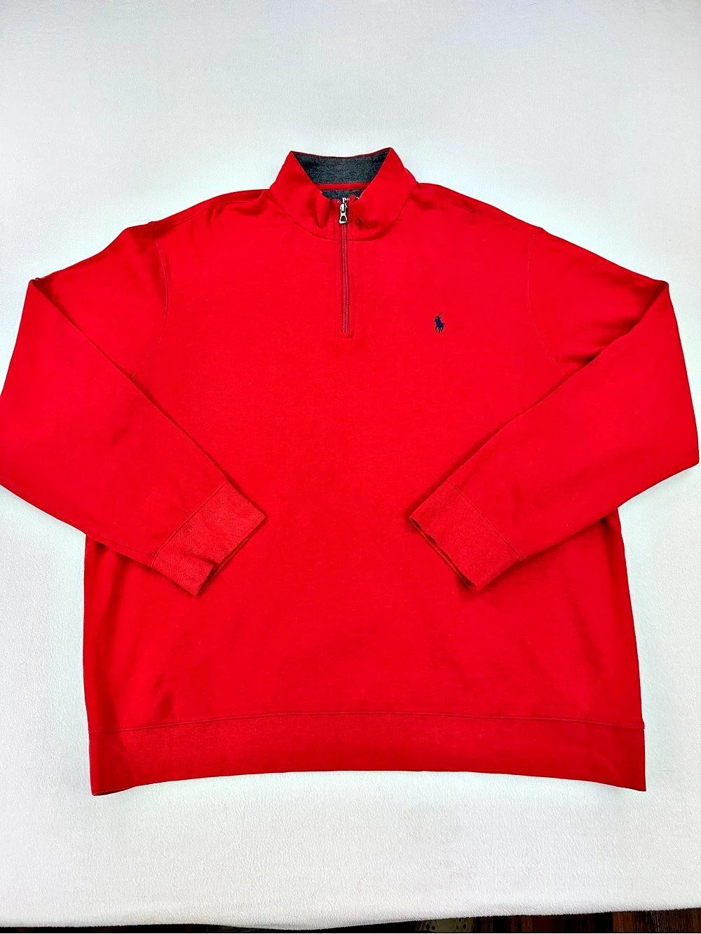 Polo Ralph Lauren Mens Red 1/4 Zip Pullover Sweater Navy Pony Mock Neck Size XXL